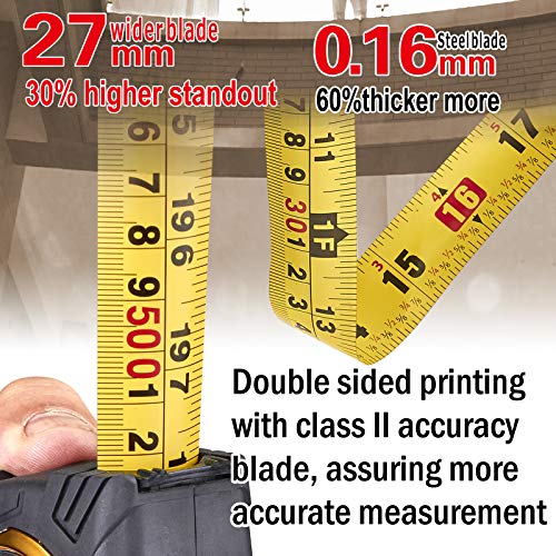 26FT Measuring Tape by ASSIST-Easy Read Double Side Printing with Metric and Inches，Automatic Lock,Heavy Duty Shock Absorbent Rubber Case-for Construction and Surveyor 4.9 m