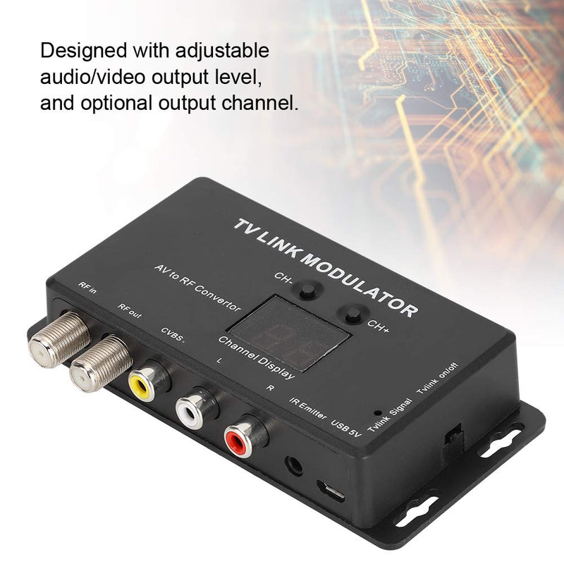 UHF Modulator TV LINK Modulator, Universal Composite A/V to RF Coax Agile Modulator RF TV Micro Modulator Compact RF Modulator Converter IR Extender Support PAL