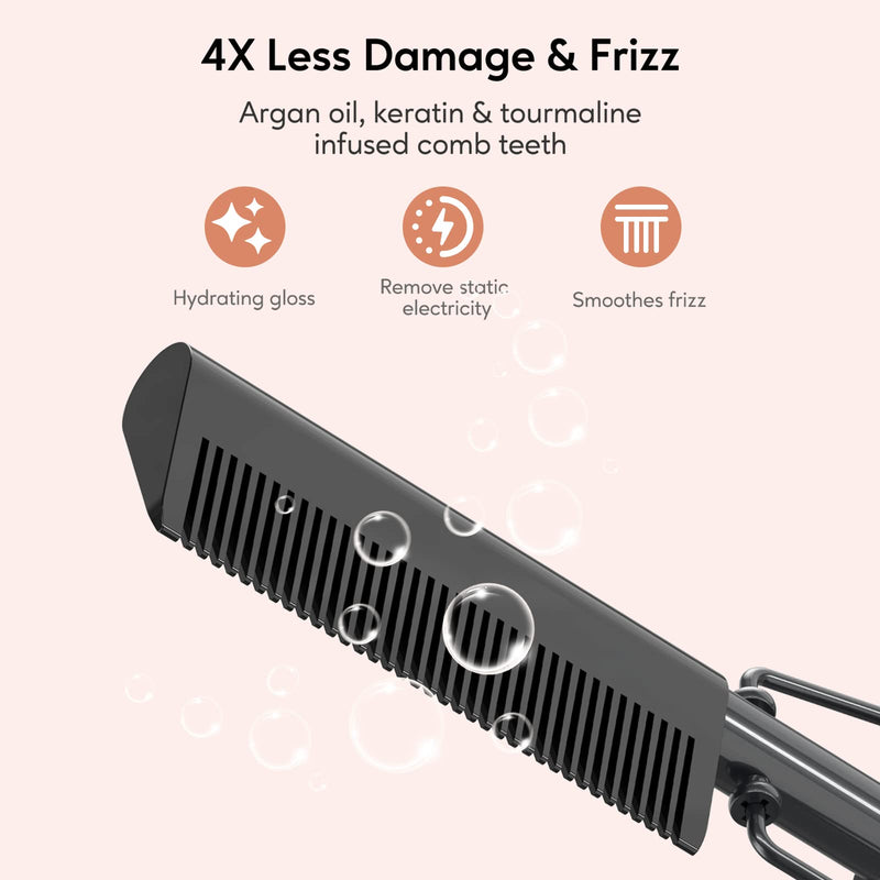 Terviiix Hot Comb Electric, Hot Comb for Wigs, Afro Hair & Beard, Anti-Scald Straightening Comb with Keratin & Argan Oil Infused Teeth, Temperatures Adjustable, 60 Min Auto Shut Off Rose Gold