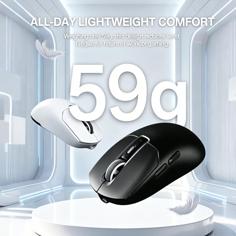 Tyrfing V1 Tri-Mode Wireless Gaming Mouse White | RGB Magnetic Charging Dock, Tri-Mode Wireless (BT/2.4G/USB-C), Ultra-Light 59g Design, USB-C Rechargeable,PAW 3311
