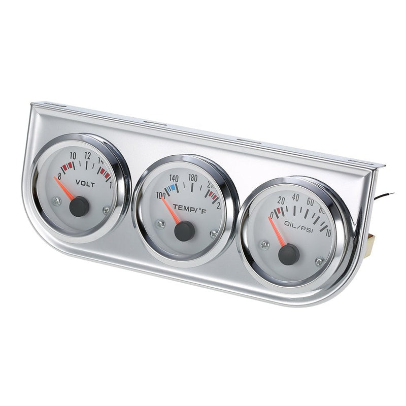 Shkalacar Triple Gauge kit Volt Meter Water Temp Temperature Gauge Oil Press Pressure Gauge Car Meter, 52MM Voltmeter Chrome 3 in 1 Gauge Kit Car Motorcycle Meter