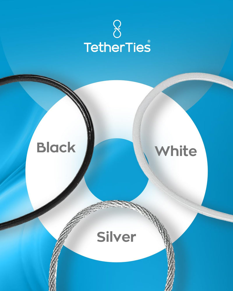 Patented Pre-Assembled Adapter Ties - Anti-Theft Cable Locks for Tools, Dongles, Tethers, Computer adapters. Steel Cable, Security Lock, Easy Installation with Free Crimping Tool Black 5 Pack TetherTies Cable Tethers