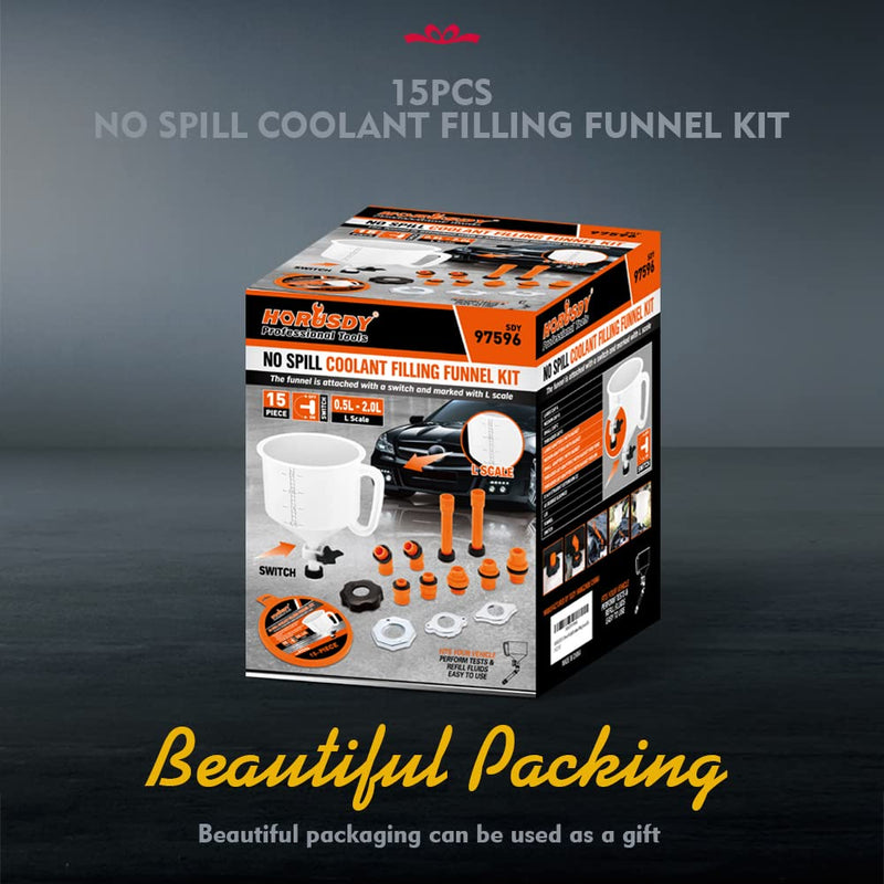 HORUSDY No-Spill Coolant Funnel Kit, Spill Proof Funnel Bleeder with Adapters. Universal Fitment