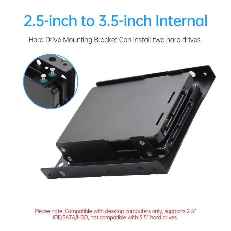 ELUTENG Double-Deck HDD SSD Mounting Bracket 2 Pack 2.5" to 3.5" Hard Drive Adapter with SATA Cable and Power Splitter Cable Dual SSD Mounting Bracket Compatible with 2.5 to 3.5 Drive Bay