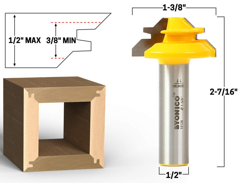 YONICO Lock Miter Router Bit Set 3 Bit 45 Degree 1/2-Inch Shank 15334 3 Bit Set - 1/2" Shank