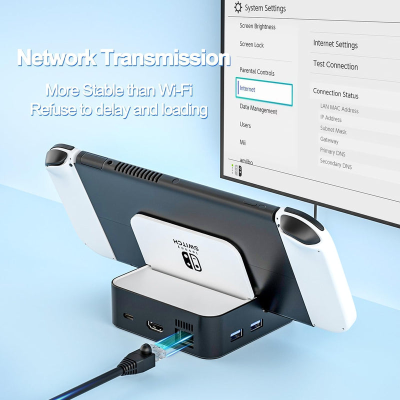 Upgraded Switch TV Dock for Nintendo Switch/Switch OLED, MVIIOE Switch Docking Station with Ethernet LAN, Support YouTube, 4K@60HZ 1080P HDMI 2.0 Port, 3 USB Ports & PD Fast Charging White