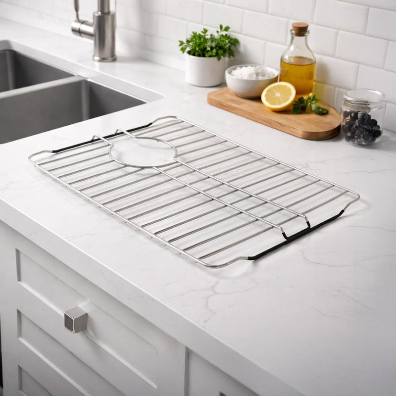 SunnyPoint 304 Stainless Steel Sink Protector Rack With Rear Drain Hole – Rust-Resistant Grid for Kitchen Sink Bottom, Scratch Prevention - Rear Drain Hole Required (16" X 13") 16" X 13"
