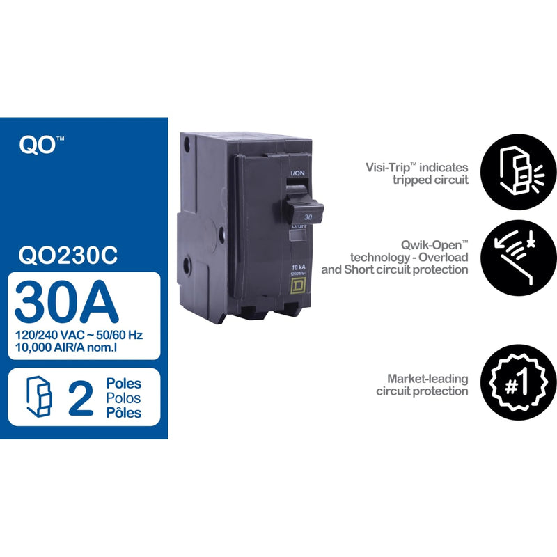 Square D By Schneider Electric QO230CP QO 30-Amp Double-Pole Circuit Breaker - Quantity 1