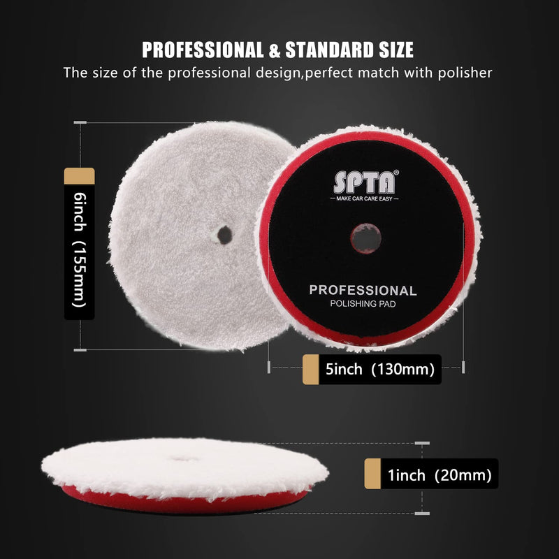SPTA Microfiber Cutting Pads, Pads 2Pcs 5Inch 125mm Microfiber Finishing Disc Soft Wax Removal Pad for Dual Action Car Polisher Finishing Polishing Waxing -MPBFS5W-2 5 inch(125mm)