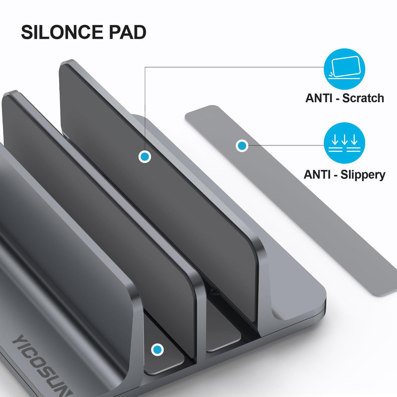 Dual-Slot Aluminum Vertical Laptop Stand for Desk - Adjustable Width Dock for MacBook, Surface, Samsung, HP, Dell up to 17.3 inches - Space-Saving & Protective Design - Gray 2-Slot
