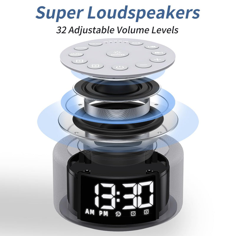 Plug-in Sound White Noise Machine Brown Noise Machine & Alarm Clock with Rechargeable Backup Battery Night Light Dual Alarms 30 Sleeping Sounds for Baby Kids Adults 5 Timers 15 Wake Up Sounds & Memory Grey F4
