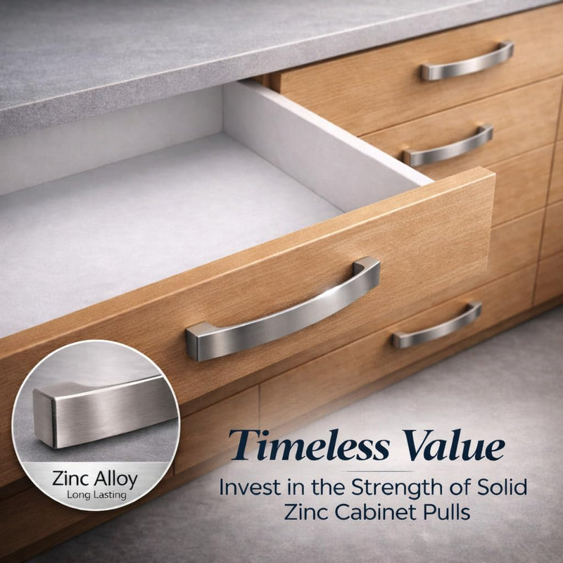 ANGSTROM 5-Pack Curved Arch Cabinet Pulls, Zinc Handle Bar 6.25 Inch (Brushed Nickel) Brushed Nickel