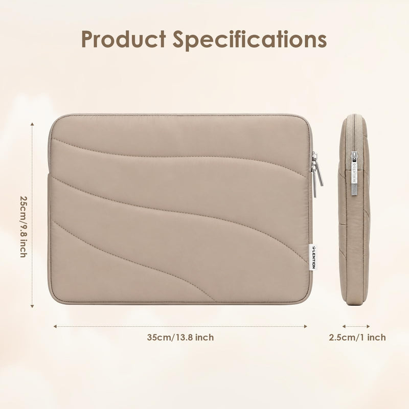 LENTION 14in Cloud Puffy Laptop Sleeve Water-Resistant Shock-Absorbing Case | Velvet Inner Lining, Slim Portable Design, Minimalist Camel Compatible with 13-14 Inch Laptops for Daily Commute Travel