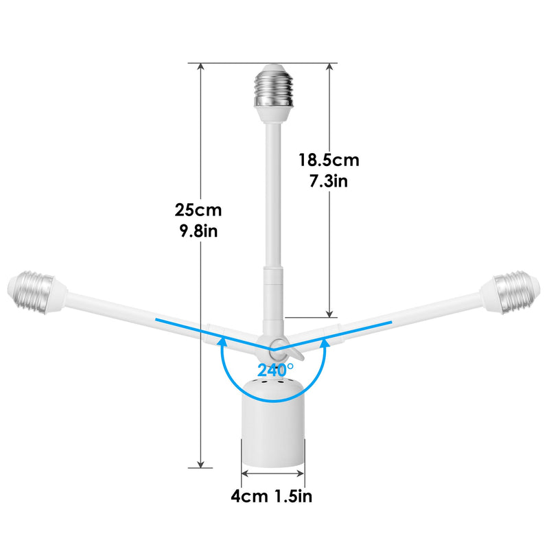 Onite 2-Pack Heavy Duty Light Socket Extender, 360° Adjustable E26/E27 Extension Adapter for High Power Bulbs, Security Cameras & Fans, Outdoor/Indoor (White, 10inch) White