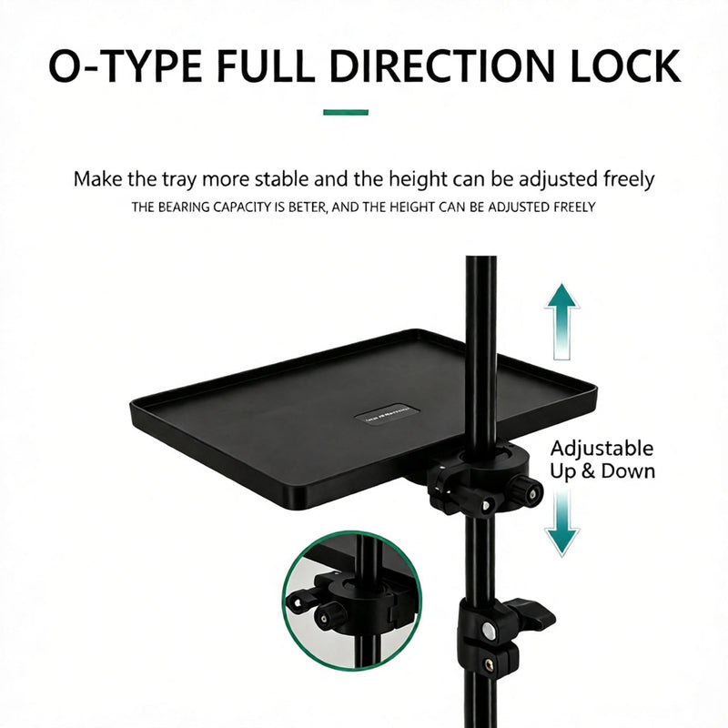 11"x8" Mic Stand Tray with Phone Holder, Universal Microphone Stand Shelf | Adjustable Phone Mount, Multi-Function Recording Stand Accessory for Studio, Karaoke Clamp on Music Stand Shlef Attachment