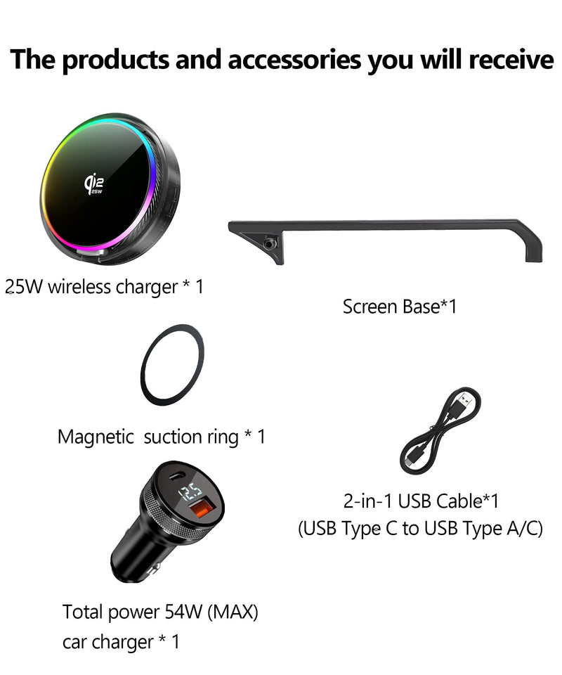25W Car Mount Charger for Toyota Land Cruiser LC250 8/12.3-Inch | 2024-2026 Toyota Land Cruiser LC250 Qi2.2 25W MagSafe Fast Charging Cell Phone Holder Accessories,with Cooling Fan