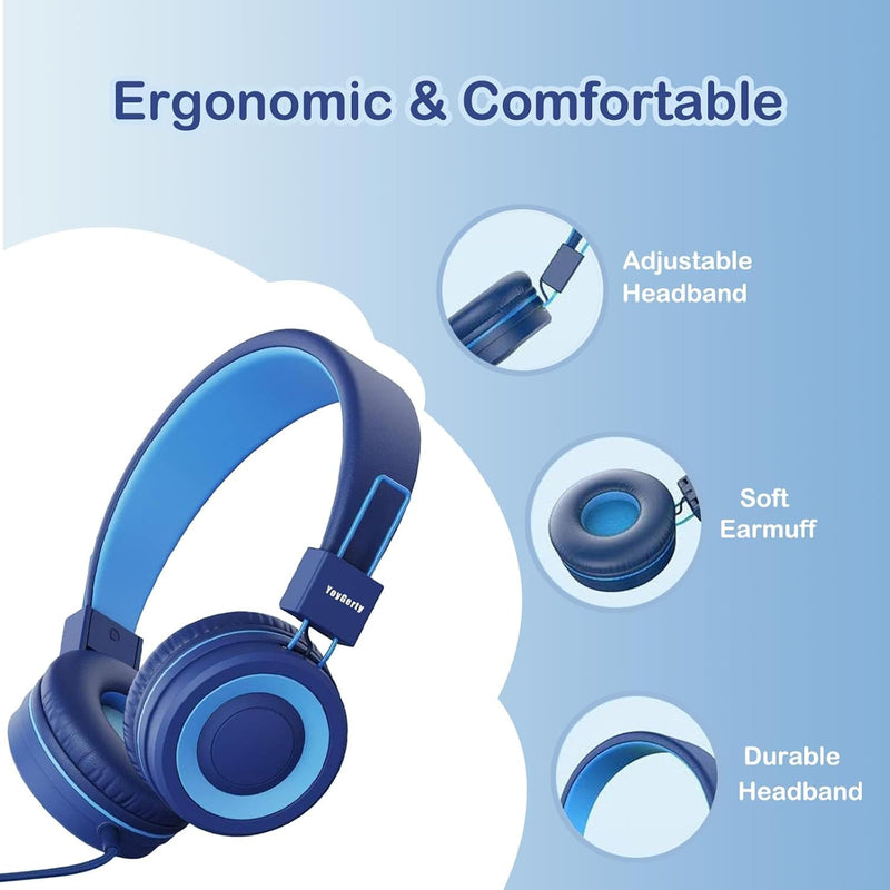 USB Type C On-Ear Kids Headphone for School, Wired Kids Headphones-Blue | 94 dB Volume Limiter USB C Wired On-Ear Headset for Kids/Toddlers/Children/Teens/Boys/Girls Blue