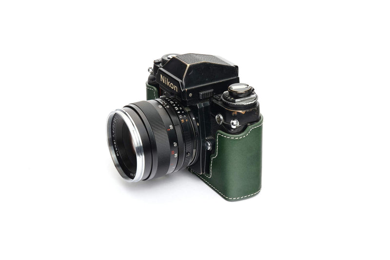 Nikon F3 Case, BolinUS Handmade Genuine Real Leather Half Camera Case Bag Cover for Nikon F3 F3HP F3AF F3T Camera with Hand Strap (Green) Green