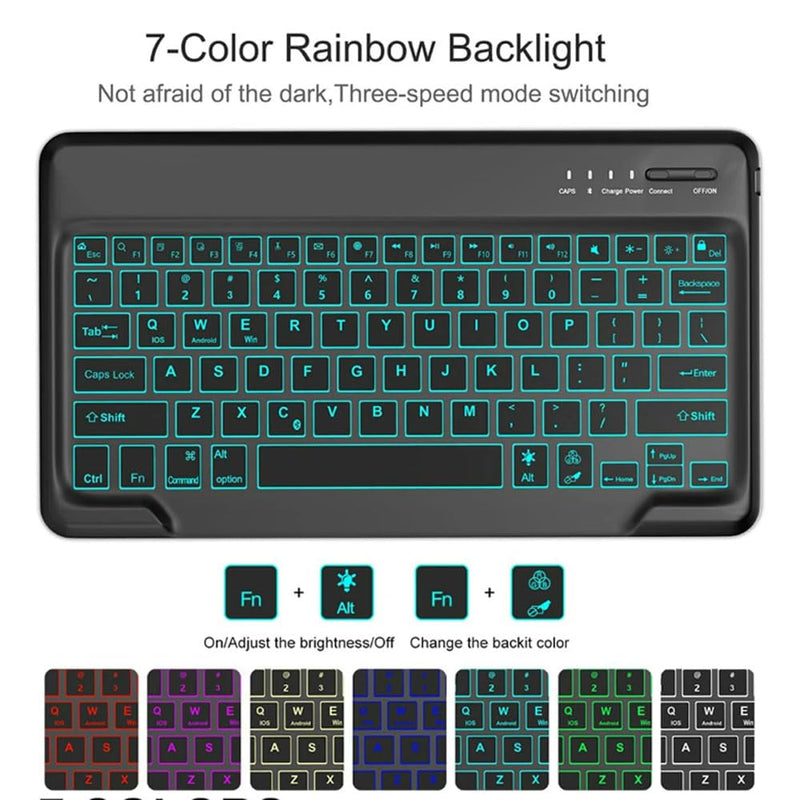 Bluetooth Keyboard Case for Samsung Galaxy Tab A11/ Tab A9 8.7-Inch 2025/2023, 7 Colors Backlit Slim Folio Cover, Detachable Wireless Bluetooth Keyboard with Pencil Holder (Black) Black