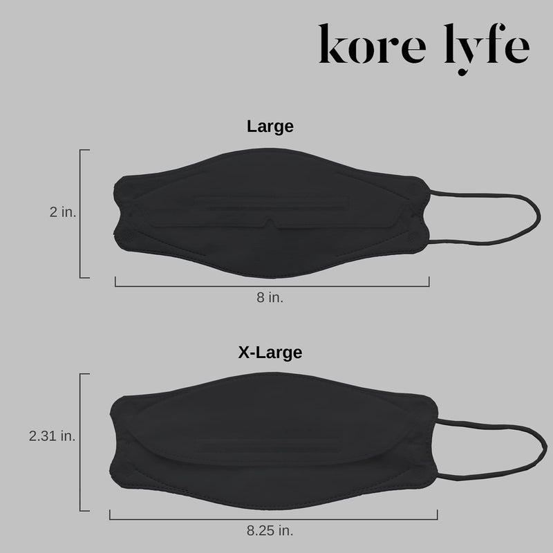[25 PCS] 25% LARGER KF94 Face Mask - X-LARGE BLACK - [Made in Korea] - In 5 PCS Reclosable Package - Breathable Premium Quality - [Package in English]