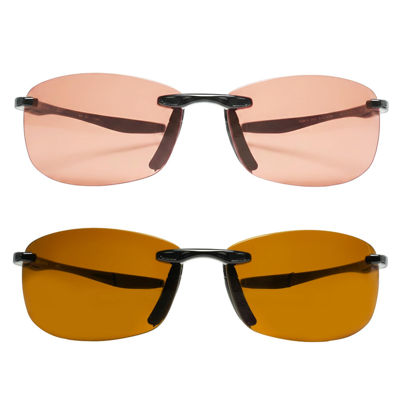 BRADDELL FL-41 Rose and FL-60 Brown Sports Glasses for Migraine Light Sensitivity, Fluorescent LED Glare, Photophobia and Concussion (Rectangular)