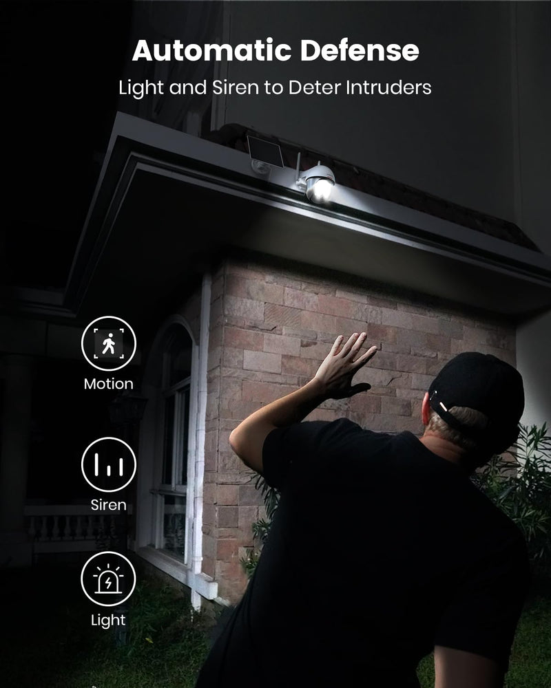 DEKCO Solar Security Camera Outdoor Wireless, Battery Powered, Panoramic Pan Tilt Zoom, Auto Motion Tracking, True 2K, Color Night Vision, Spotlight, 2-Way Talk DC9Lplus