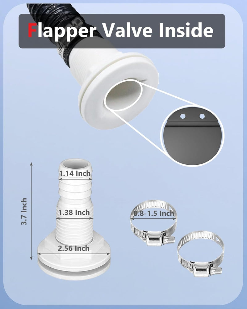 1-1/8inch Bilge Pump Hose Kit, Bilge Pump Installation Kit, 7 Ft of Kink-Free Flexible EVA Hose Includes 2 Hose Clamps and Thru-Hull Fittings 7ft Bilge Pump Hose Kit