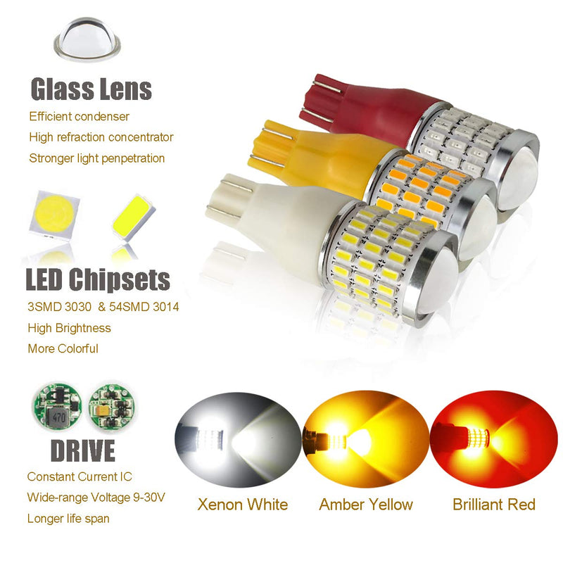 iBrightstar 912 921 LED Bulb for Tail 3rd High Mount Brake Lights High Power with Projector Error Free T15 906 922 W16W Bulbs, Brilliant Red