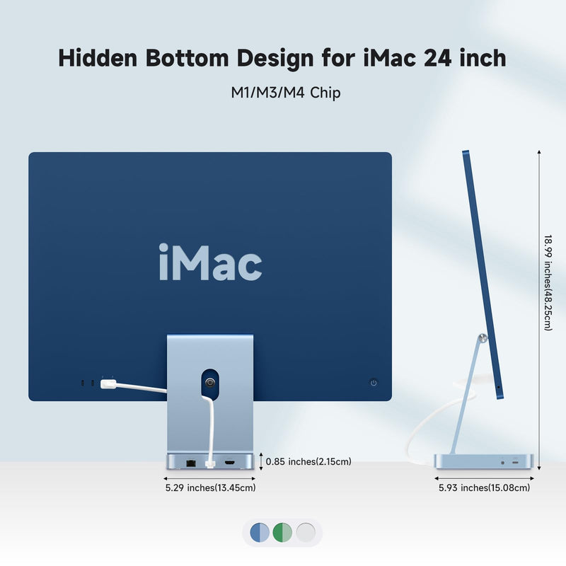 Minisopuru DS802PRO iMac Docking Station for 24 inch iMac M1/M3/M4/M5, Blue | iMac Hub with Max 4TB M.2 SSD Enclosure, 4K@60Hz HDMI, USB-C Charging, 2.5GbE, 10Gbps Data, 4 USB, SD/TF, Audio for 24" iMac.