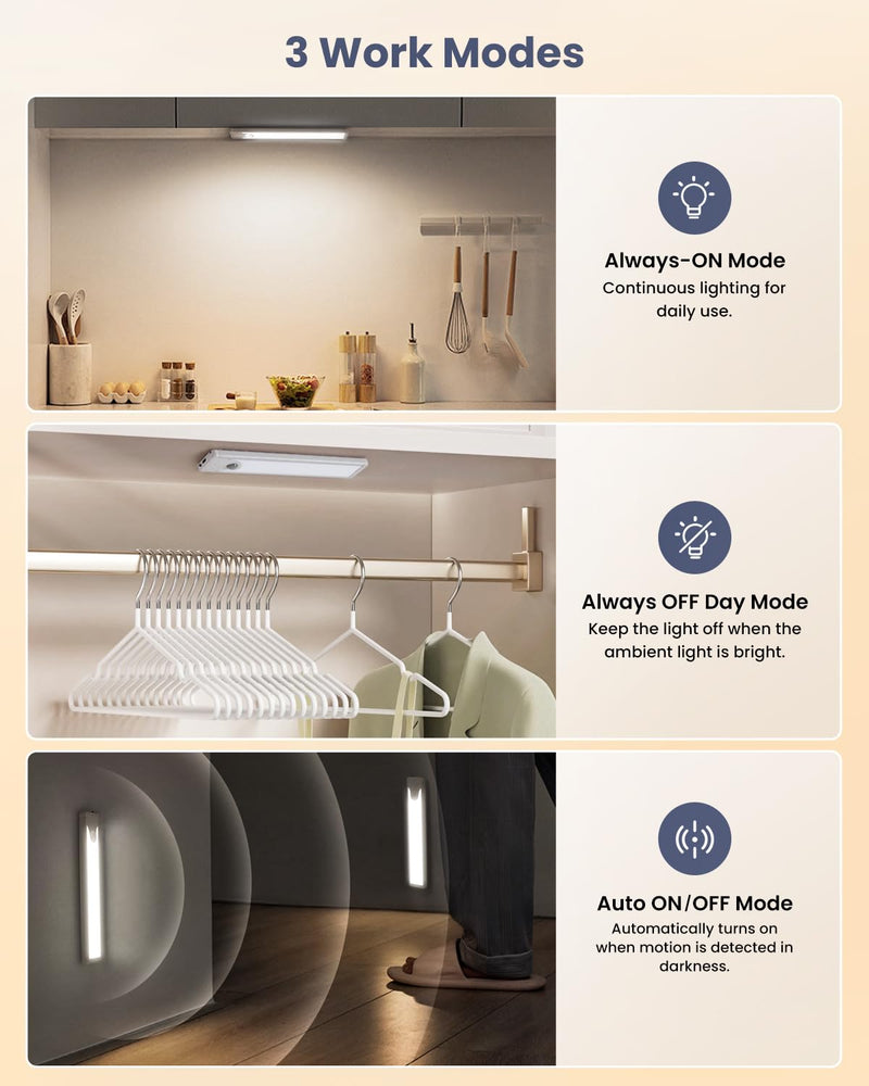 Pak Under Cabinet Lighting, 8 Inch 41 LED Rechargeable Battery Operated Motion Sensor Light Indoor, 1100 mAh Wireless Magnetic Dimmable 6500K Closet Lights, 5 Pack