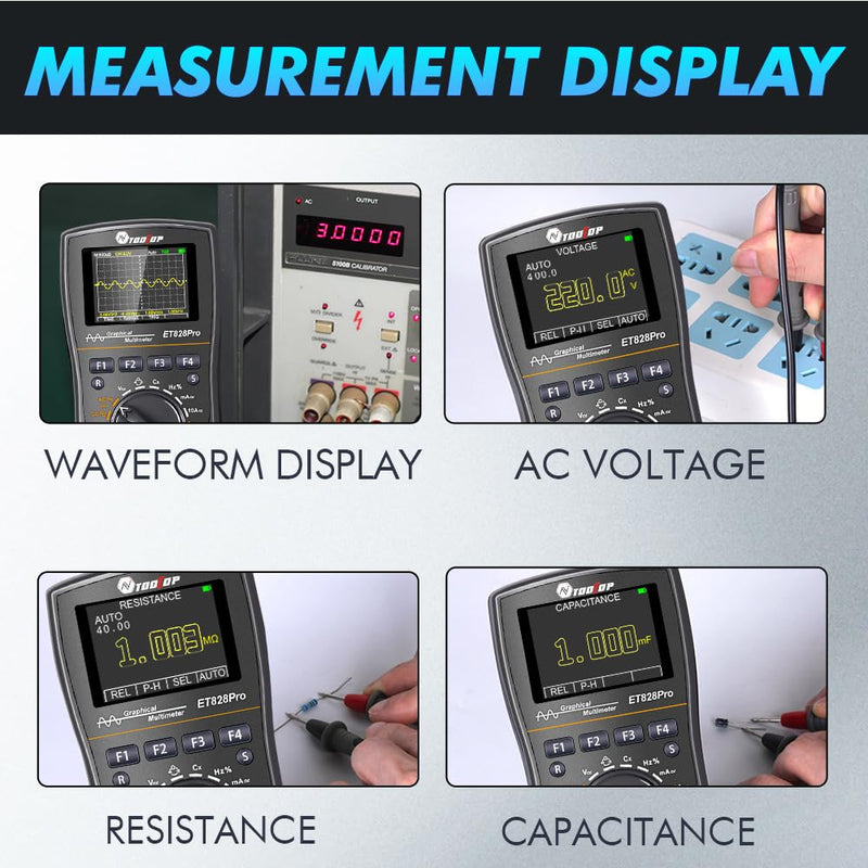 Oscilloscope Multimeter, 2-in-1 Intelligent Digital Scope Meter Multimeter, Professional LED Handheld Oscilloscope Multimeter with 50Msps A/D Automatic Waveform Capture Function Grey