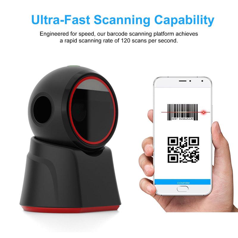 Docooler Desktop Barcode Scanner, Automatic Omnidirectional Desktop Barcode Scanner, Hands-Free USB Wired QR Barcode Reader, 1D 2D Bar Code Image Scanner for Warehouse, Supermarket, Retail Store