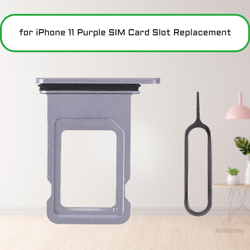 for iPhone 11 Purple SIM Card Slot Replacement Single SIM Version for iPhone11 Card Tray Holder Adapter with Waterproof Rubber Ring Repair Tool Fix Kit Needle Ejector for A2111 A2221 A2223