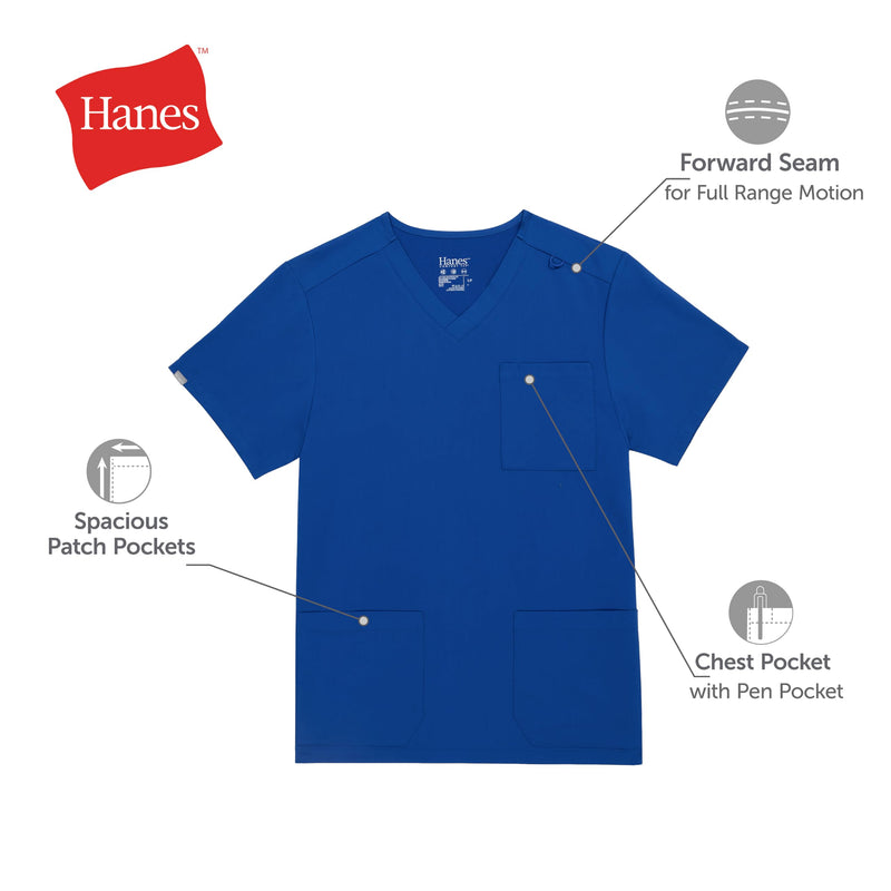 Hanes Men's Scrubs Healthcare Top, Moisture-Wicking Stretch Scrub Shirts for Men, Odor Control Large New Ebony
