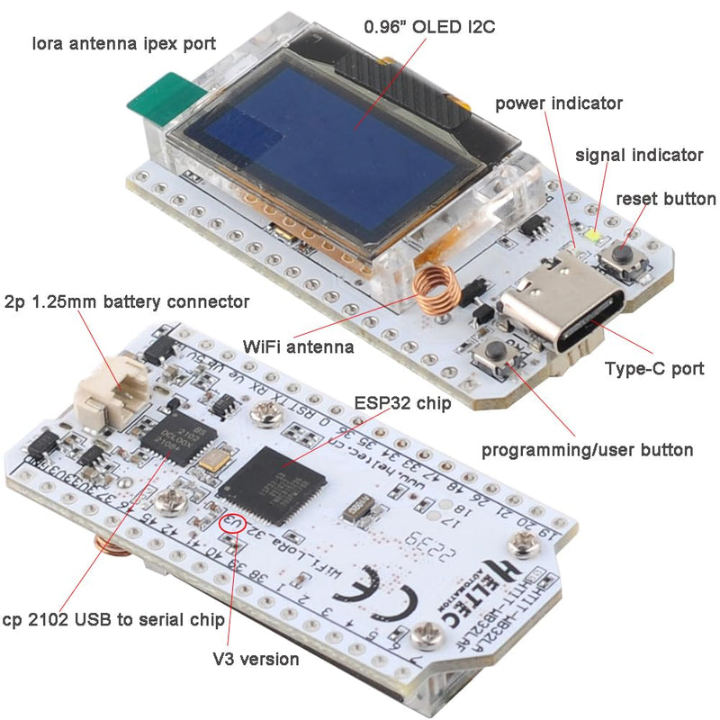 915MHz ESP32 LoRa 32 V3 OLED Development Board + 915 MHz LoRa Antenna for Heltec Meshtastic LoRaWAN (Pack of 2), not Compatible with LoRa32 V2