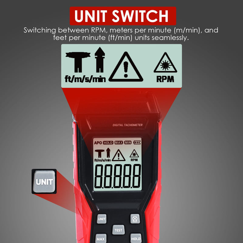 2-in-1 Digital Tachometer, Non Contact RPM Meter Laser Photo Tachometer 3~100,000 RPM, Contact RPM Tachometer 3~19999RPM Speed Meter with Data Hold, Max/Min/AVG