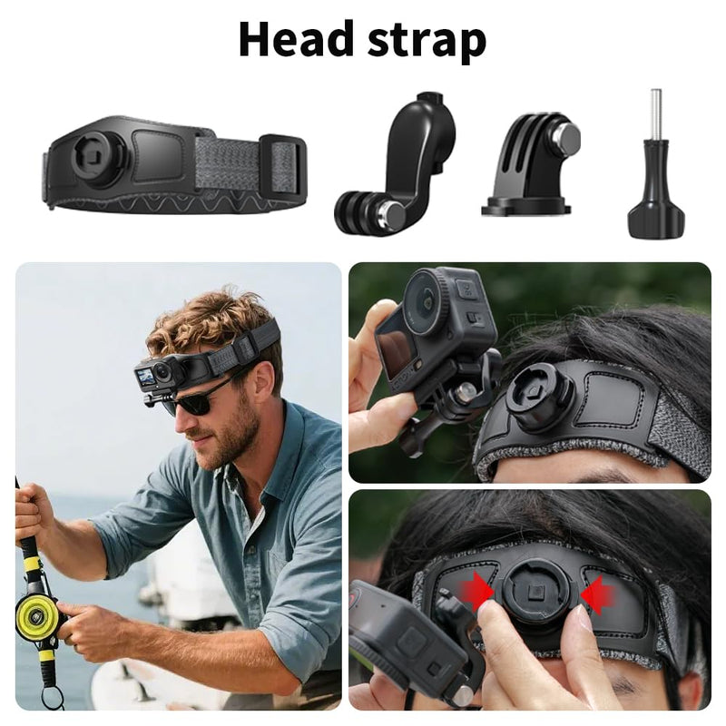 4 in 1 Accessories Kit Set for DJI Action 6/5/4, GoPro Hero 13/12/11/10 and More, Quick Release Head Strap Mount + Chest Mount Harness + Backpack Clip Holder + 360°Rotating Palm Strap