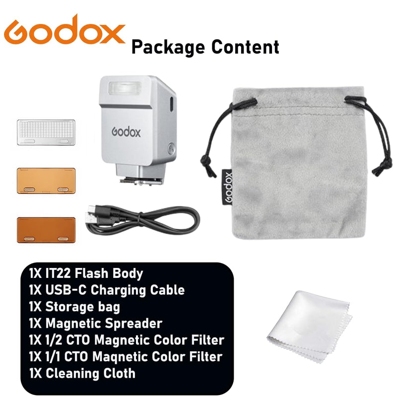 Godox iT22N TTL Mini Flash for Nikon Cameras, Compact On-Camera Speedlite | 700+ Flashes, 1.5s Recycle, 1/32–1/1 Output with 1/3 Stop Adjustment, USB-C Charging, Hot Shoe Trigger, Spreader and Filters IT22N for Nikon