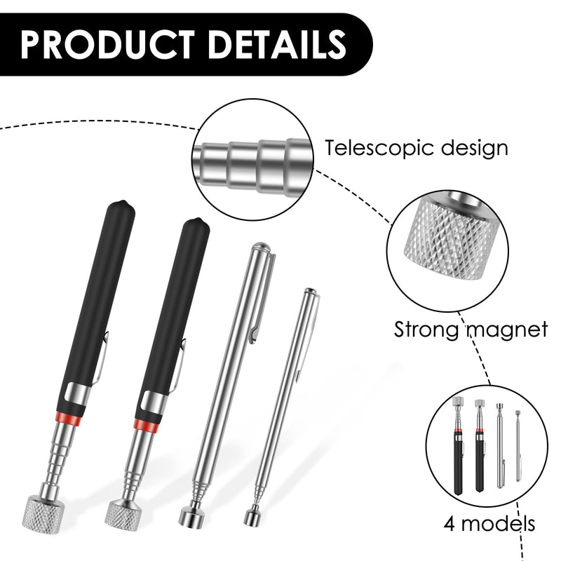 16Pcs Telescoping Magnetic Pickup Tool Set, 1.5/3/10/15 LB Extendable Magnet Stick to 30.6 in - Grab Screws Bolts Nails in Tight Spots, Stainless Steel Grabber Retrieval Tool for Mechanics & Sewing 16