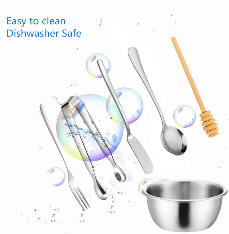 44 Pcs Charcuterie Boards Accessories,Cheese Butter Spreader Knives Set Stainless Steel Spreader Knives Forks Spoons Mini Serving Tongs Small Dipping Bowls Toothpick Flags Utensils for Party (Silver) Silver