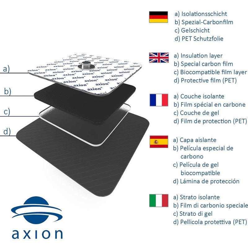 axion Set of 20 TENS Unit Electrode Pads - 4x2" - Compatible with Compex Muscle Stimulators and TENS Devices with 3.75mm Snap Button