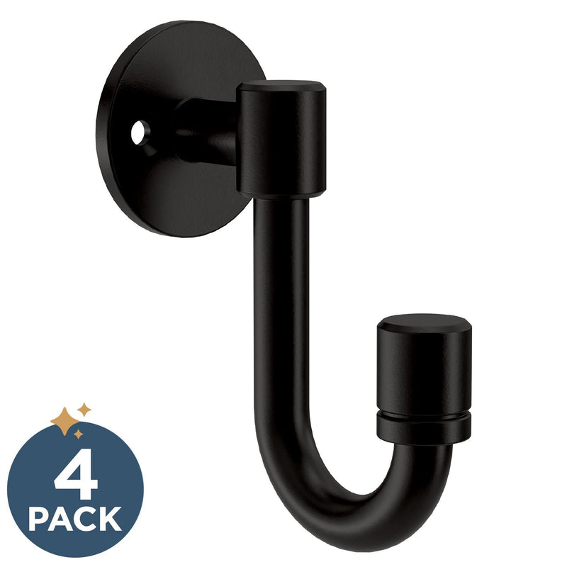 Franklin Brass Bar (4-Pack) Single Wall Hooks 1-Prong Coat/Hat Matte Black for Mounted Hanging Hanger Backpack, Purse, Bag, Towel Organization Decorative B47246K-FB-C