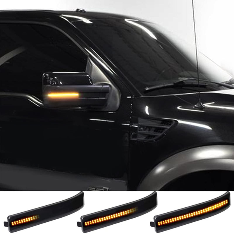  [AUSTRALIA] - 2x Smoked Lens Sequential Amber Full LED Side Mirror Marker Lights Compatible With 2009-2014 Ford F150, 2010-2014 SVT Raptor, Replace OEM Amber Bulb-Less Reflectors