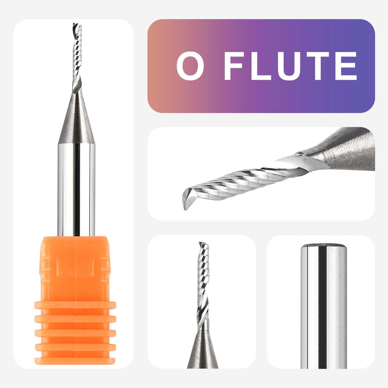 SpeTool O Flute Spiral Rouer Bits 1/4 Inch Shank 1/16 Inch Cutting Diameter, Solid Carbide Upcut CNC Router Bit Single Flute End Mill for Aluminum Acrylic Metal Milling Cutter (Pack of 2) 1/16" Dia -3/8" CL - 1/4" Shank (Pack of 2)