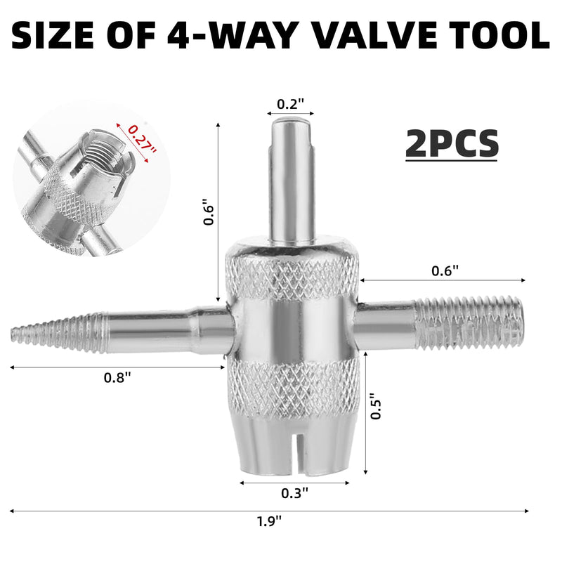 2 Pcs 4-Way Valve Core Tool Tire Valve Tools 4-in-1 Tyre Valve Removal Tool Tire Valve Stem Tool Valve Core Removal Tool Valve Stem Puller Valve Stem Removal Tool for Bicycle Bike Automobile Car