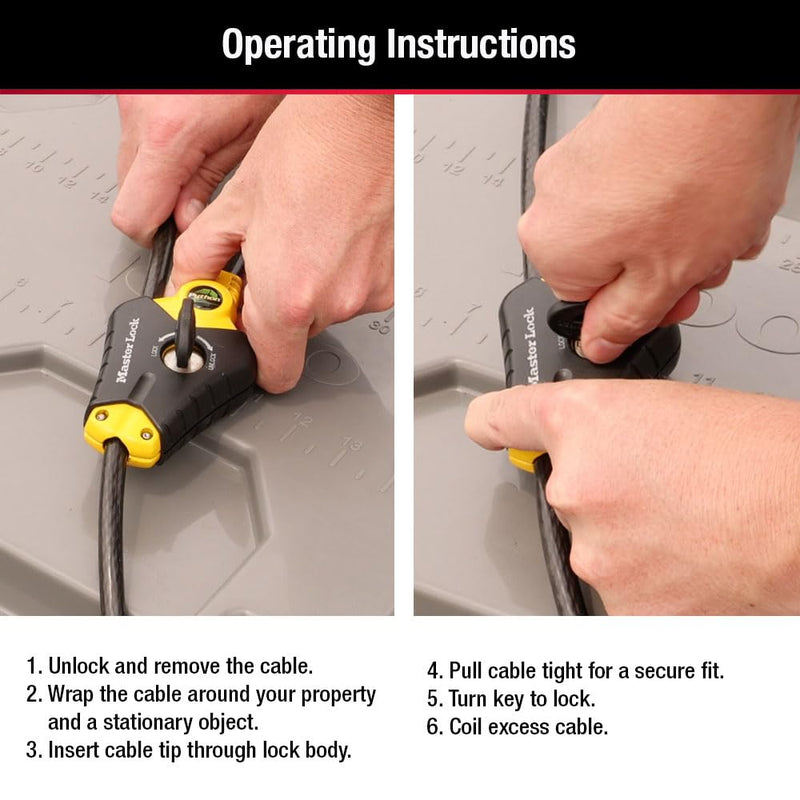 Master Lock Black and Yellow Python Cable Lock with Key, Outdoor Lock for Bikes, Trail Cameras, and Other Equipment, 6 Foot Long x 3/8-Inch Diameter, 8413DPF 6' x 3/8" diameter