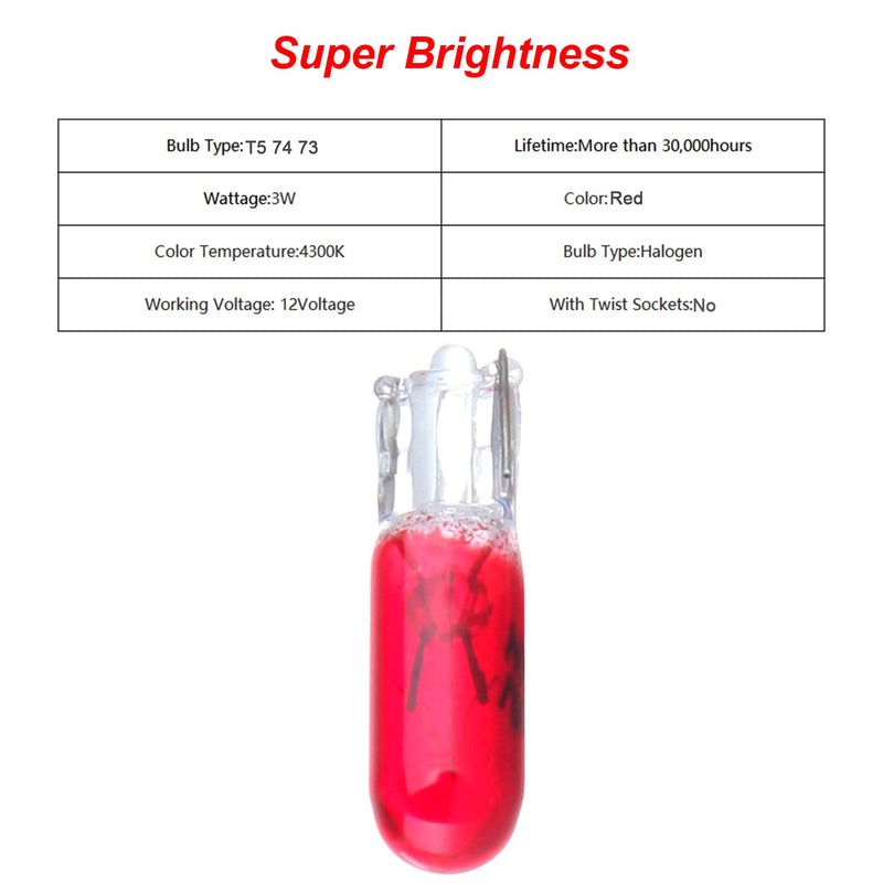 cciyu T5 17 86 206 Halogen Light Bulb Instrument Cluster Gauge Dash Lamp,20 Pack (red)