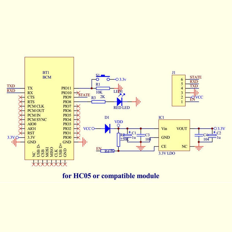 HiLetgo HC-05 Wireless Bluetooth RF Transceiver Master Slave Integrated Bluetooth Module 6 Pin Wireless Serial Port Communication BT Module for Arduino
