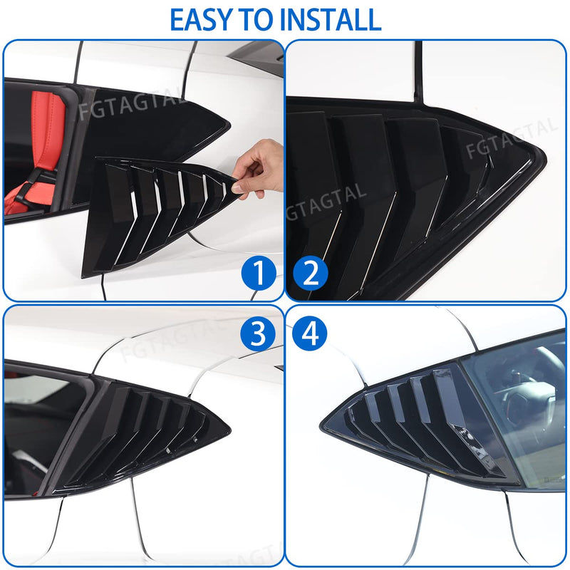 Rear Side Window Louver Cover Compatible with Chevrolet Corvette C8 2020-2024, Rear Window Shutters Trim Cover, Air Vent Scoop Shades Trim Accessories (Bright Black) Bright Black