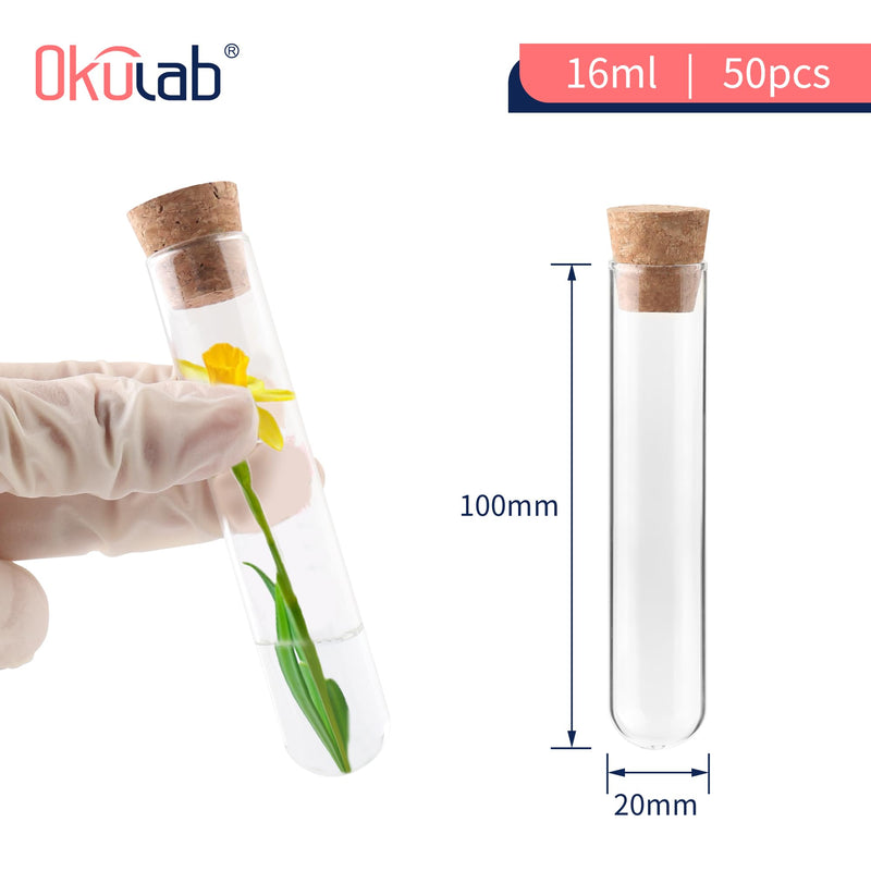 Glass Test Tubes Bulk 50pcs,16ml 20x100mm Test Tube with Cap and Brush, Glass Test Tube for Scientific Plants,TTGS01A50 50pcs of 20x100mm(16ml)